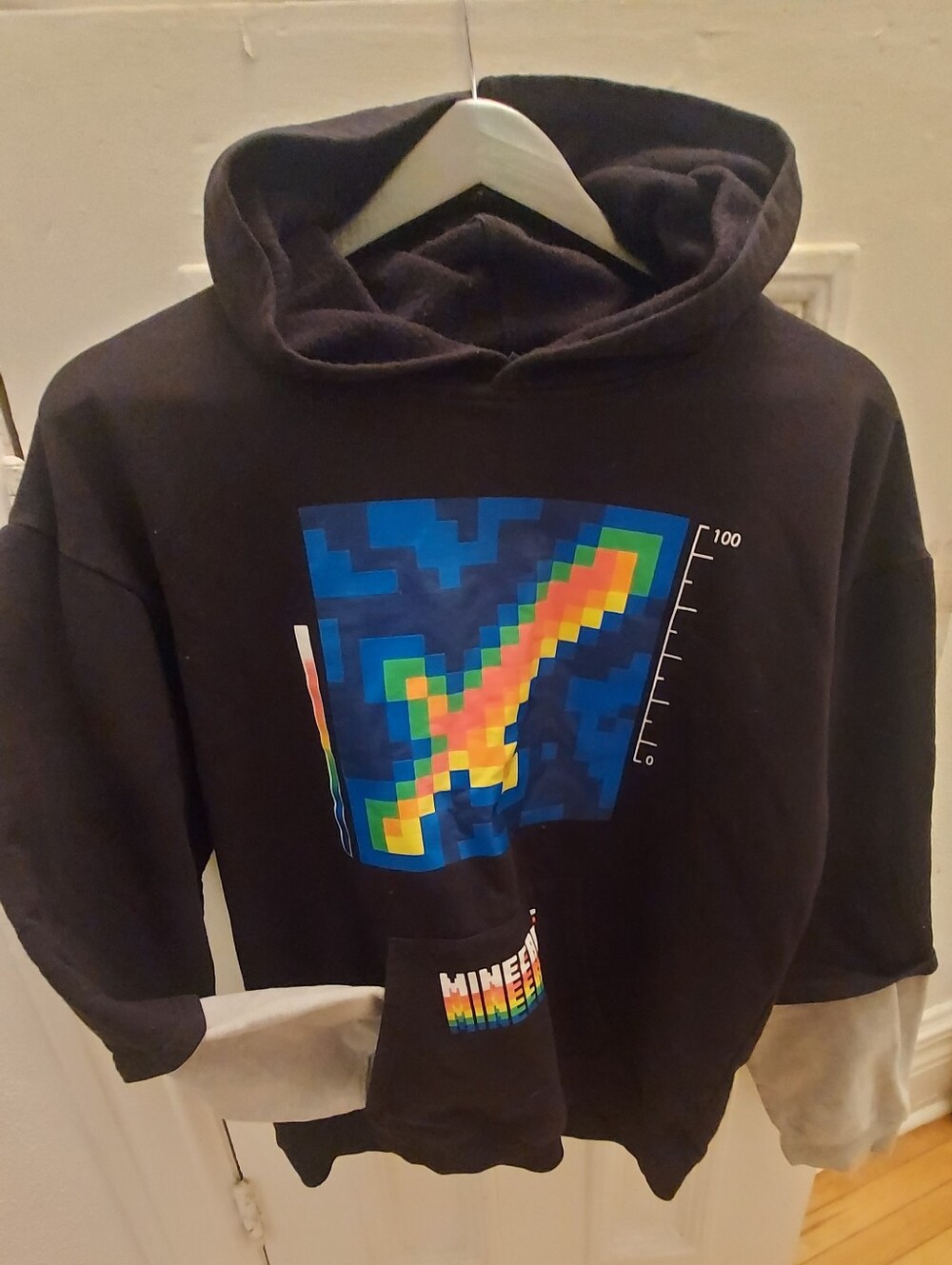 Black Kids Hoodie with Colorful Pixel Sword Graphic
